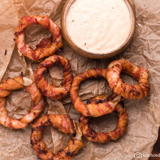 Grill-Ready Bacon-Wrapped Onion Rings with Chipotle Mayo