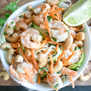 Garlic Lime Cashew Zoodles with Shrimp or Tofu