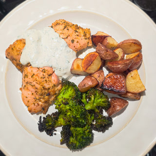 Lemon Garlic Chicken Thighs with Roasted Potatoes and Broccoli
