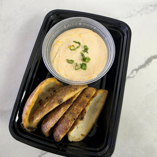 Protein Queso Dip with Potato Skin Dippers