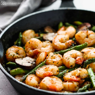 Meal Kit - Garlic Shrimp Asparagus Skillet with Cauli or Brown Rice
