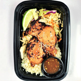 Baked Honey Garlic Chicken Thighs with Rice Choice and Slaw